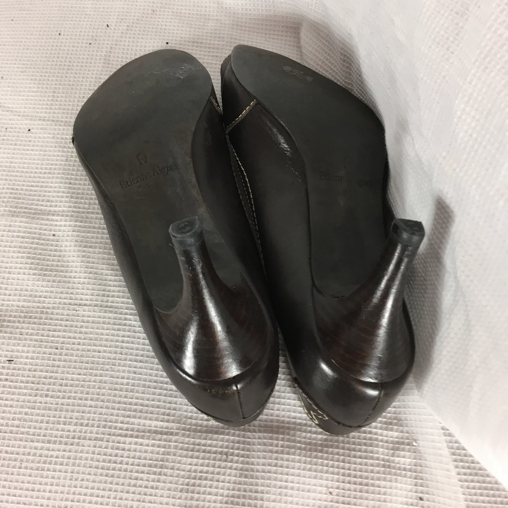 Etienne Aigner womens brown leather open toe heels - Picture 4 of 7